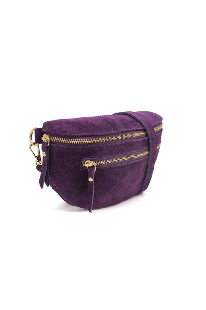 Purple Suede Half Moon Crossbody Bag