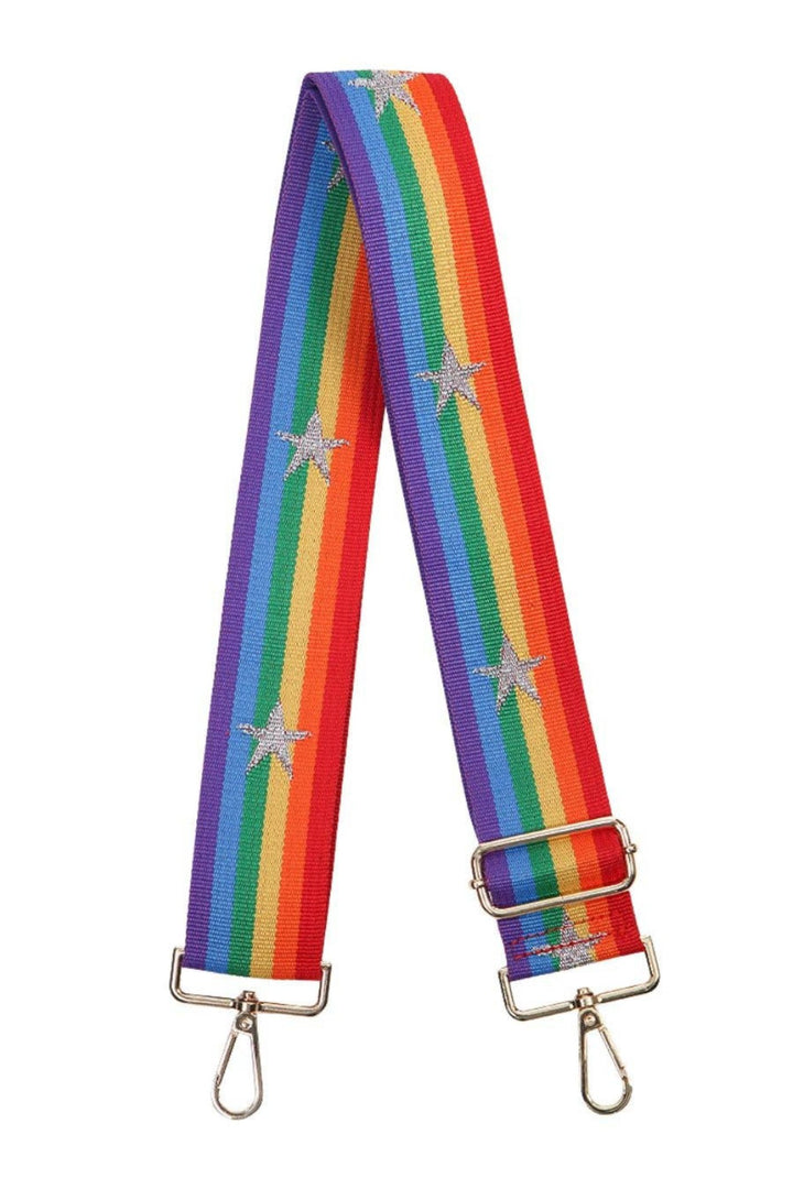 Rainbow Stripe with Silver Glitter Star Bag Strap