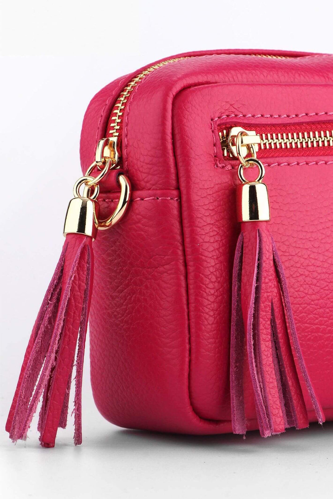 Raspberry Pink Small Leather Crossbody Camera Bag