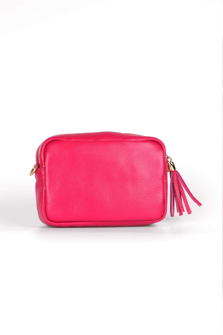 Raspberry Pink Small Leather Crossbody Camera Bag
