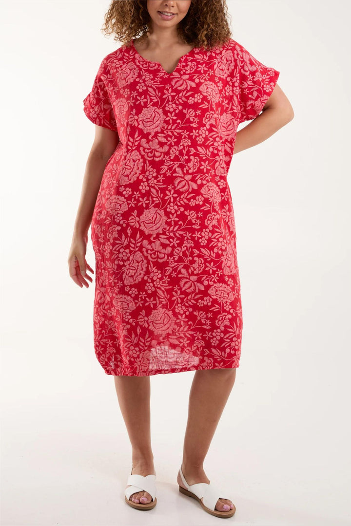 Red Floral Print Lightweight Shift Dress