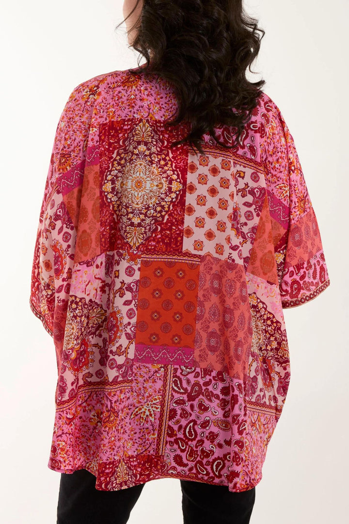 Red Mosaic Art Print Embroidered Kimono