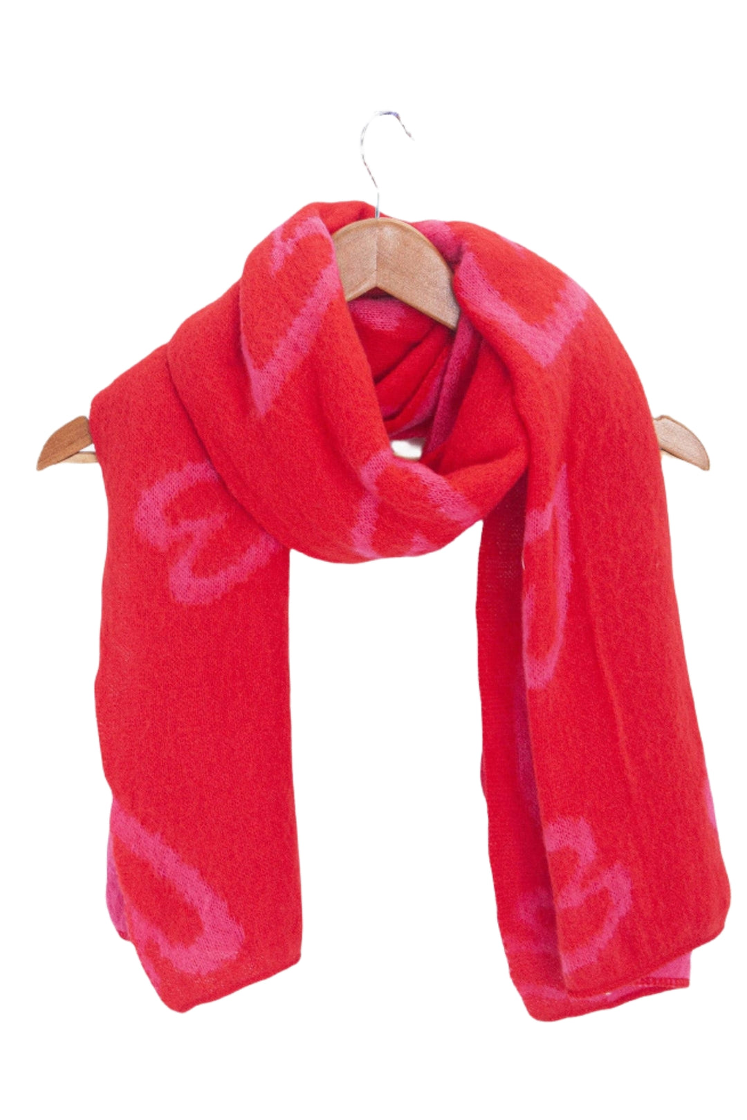Red Pink Sketched Hearts Warm Scarf