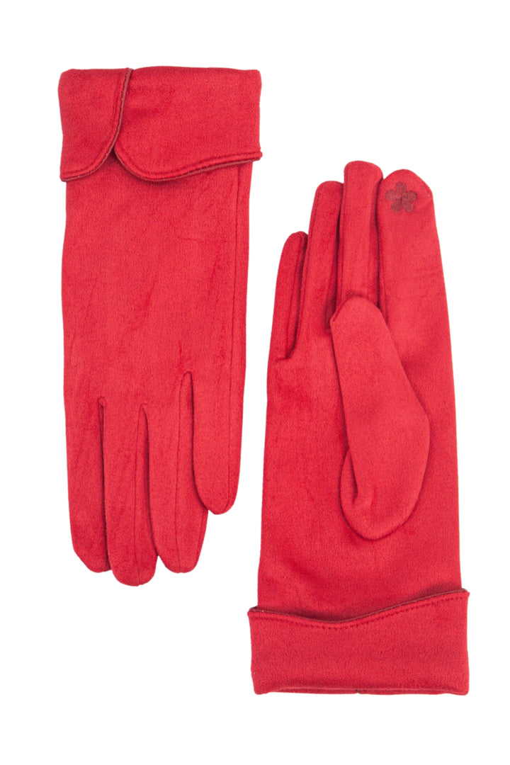Red Scalloped Cuff Faux Suede Gloves