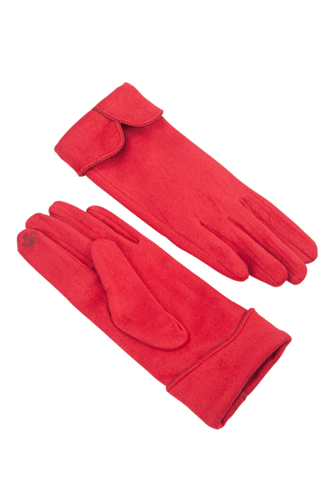 Red Scalloped Cuff Faux Suede Gloves