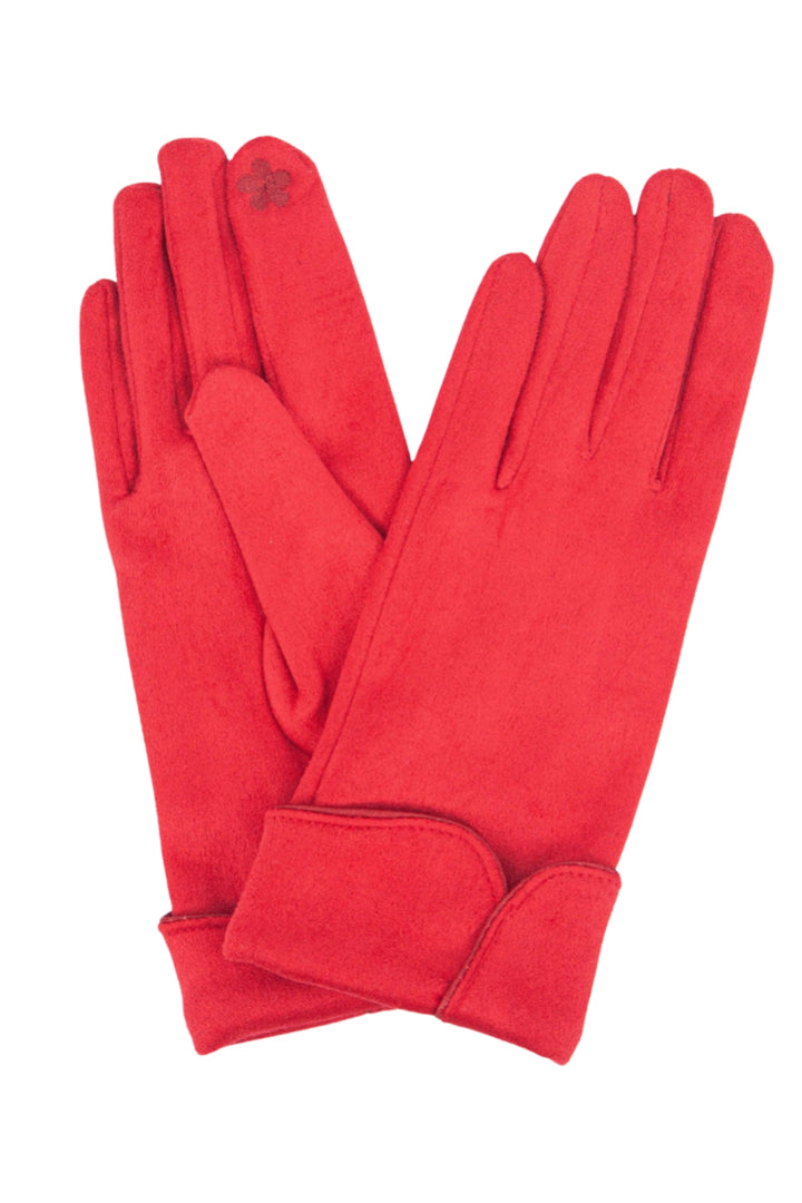 Red Scalloped Cuff Faux Suede Gloves