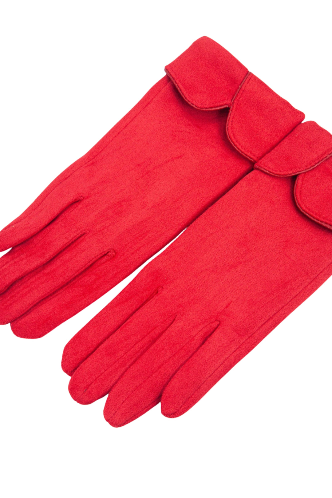 Red Scalloped Cuff Faux Suede Gloves