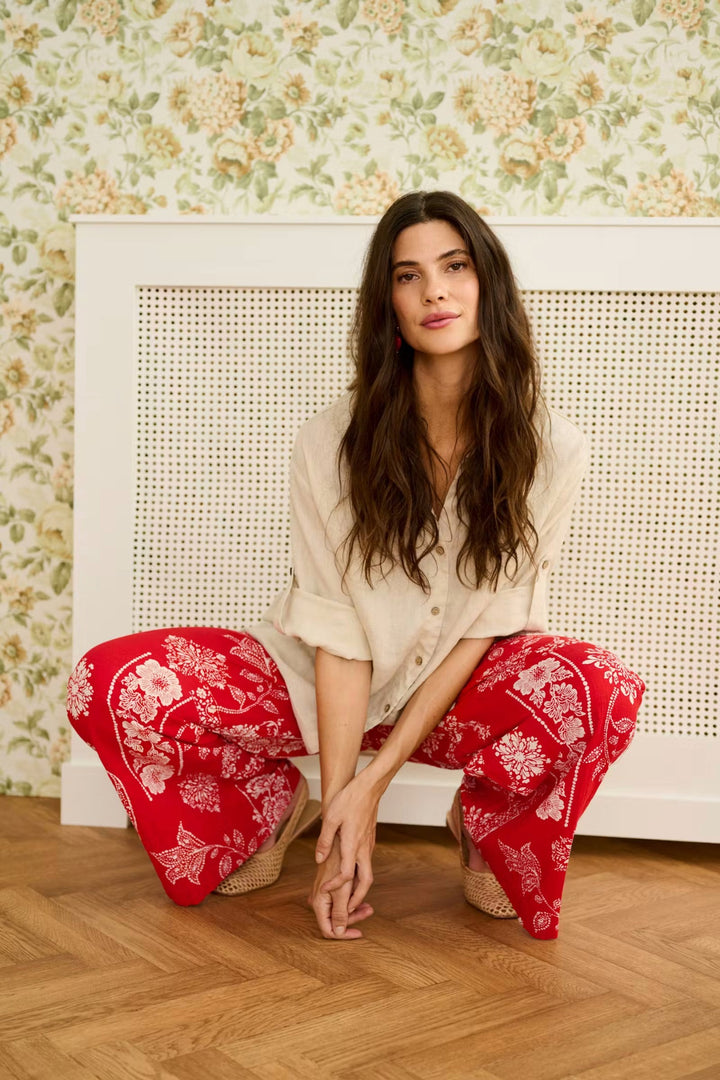 Cream Clothing CRGianna Red Ethnic Print Trousers 10614917 109050