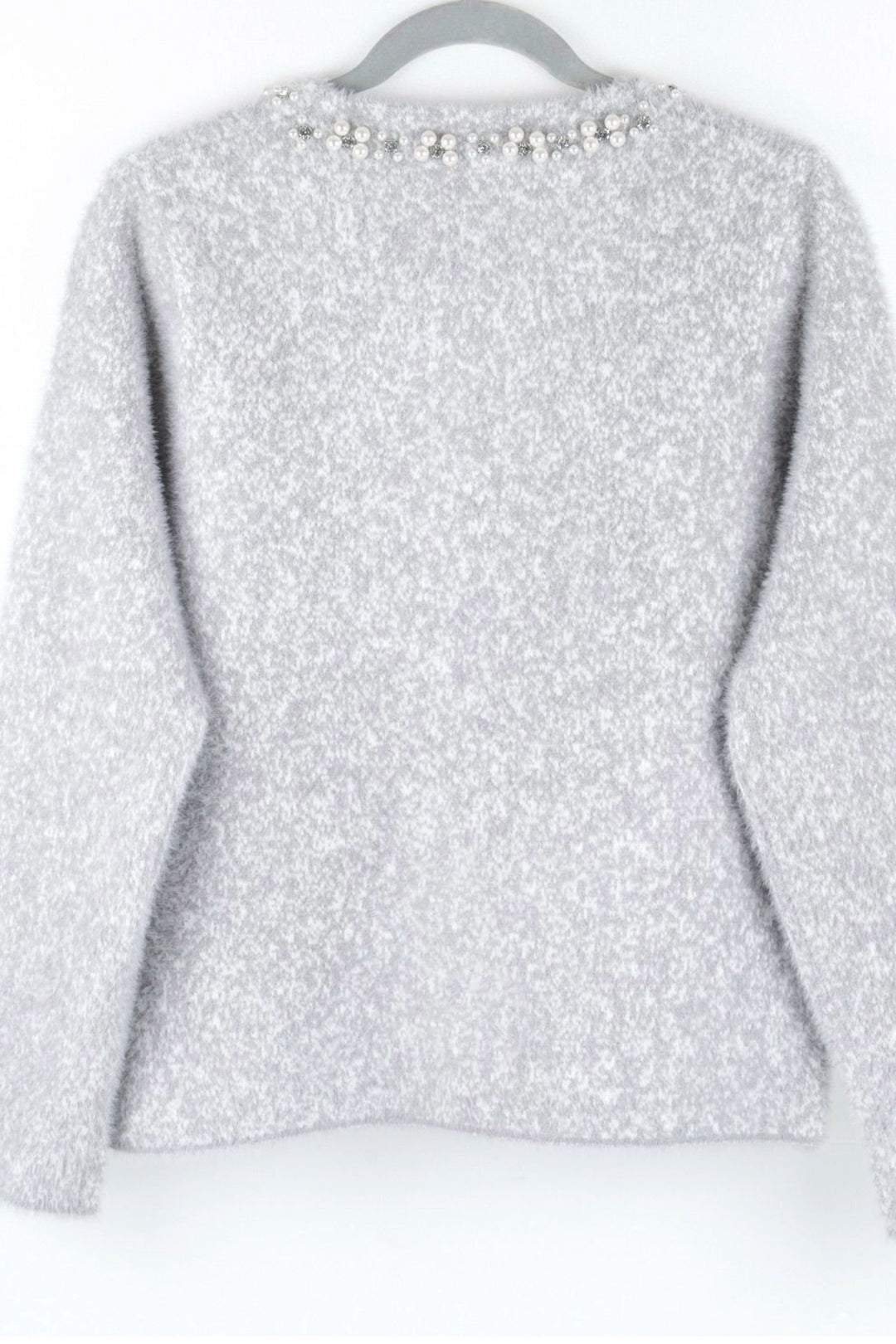 Silver Sparkling Collar Soft Knit Pocket Cardigan