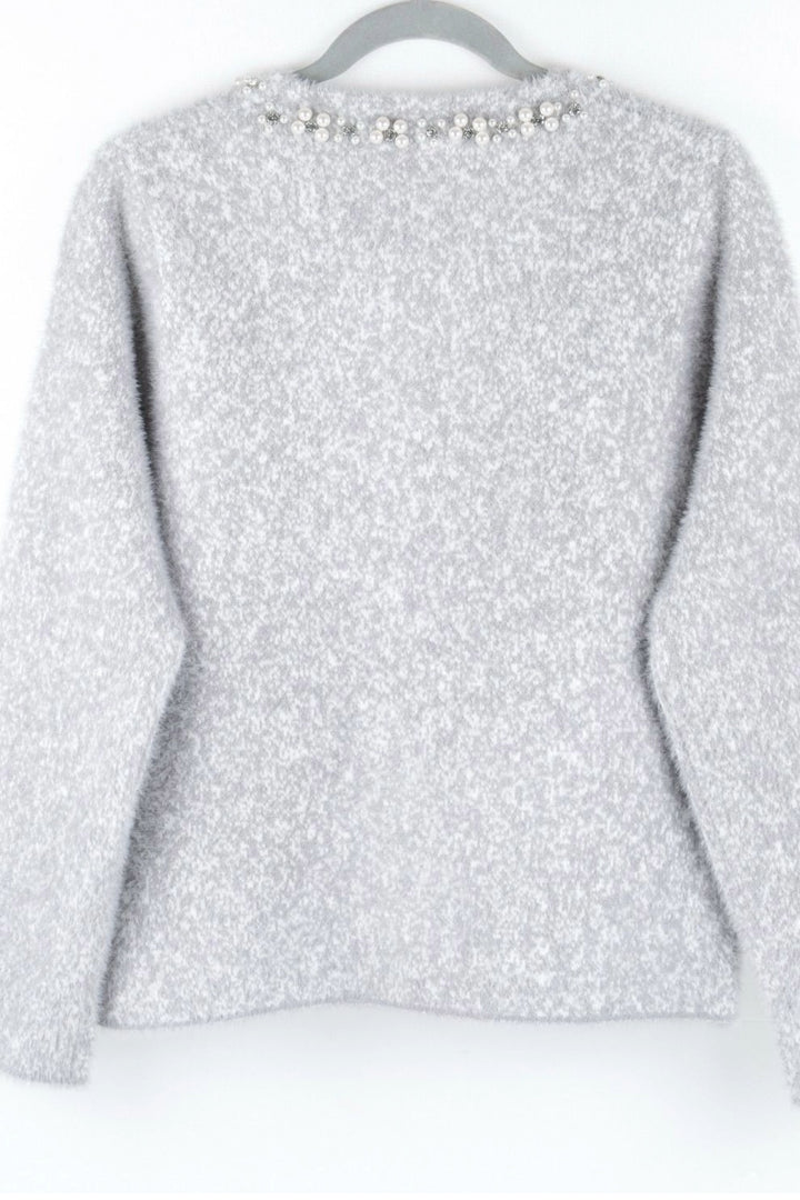 Silver Sparkling Collar Soft Knit Pocket Cardigan