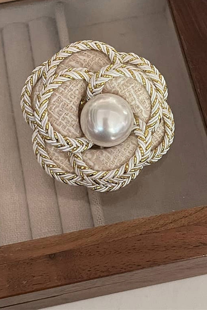 Camellia Brooch with Lustrous Pearl Center in Cream