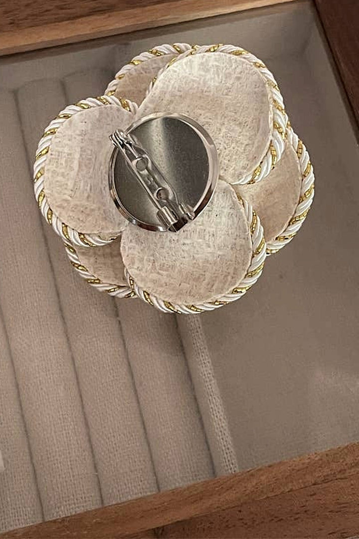 Camellia Brooch with Lustrous Pearl Center in Cream