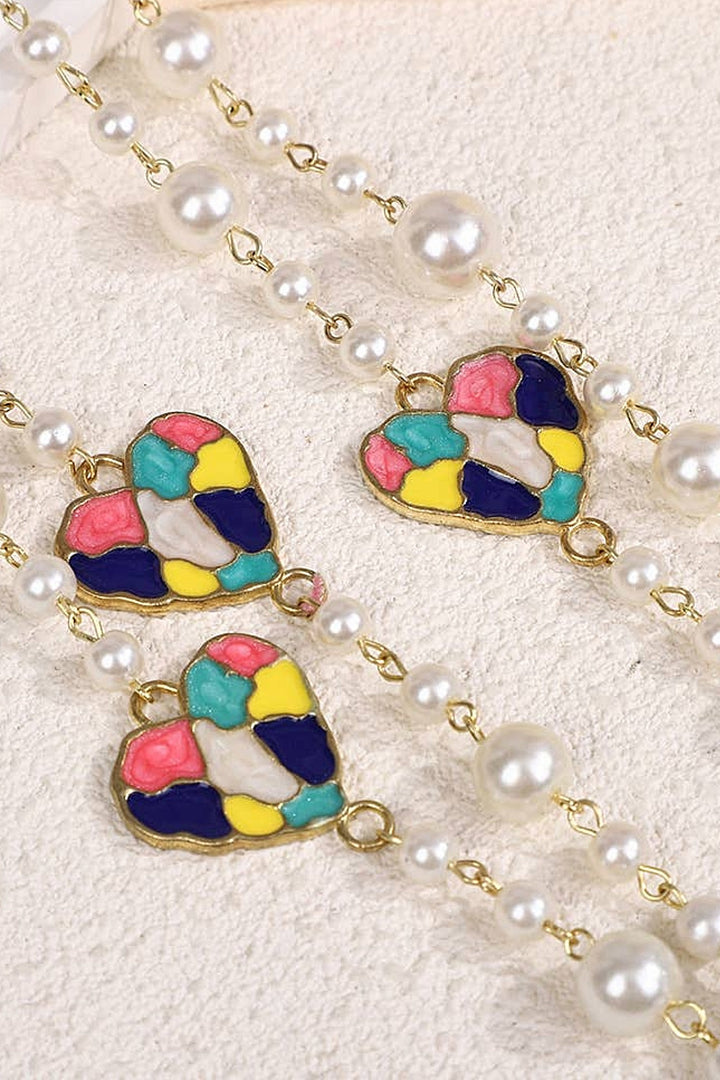 Playful Pearl and Hearts Long Necklace