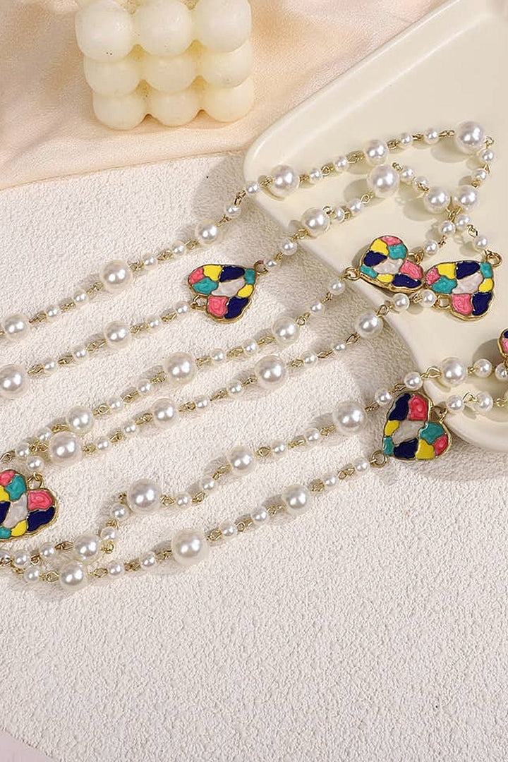 Playful Pearl and Hearts Long Necklace
