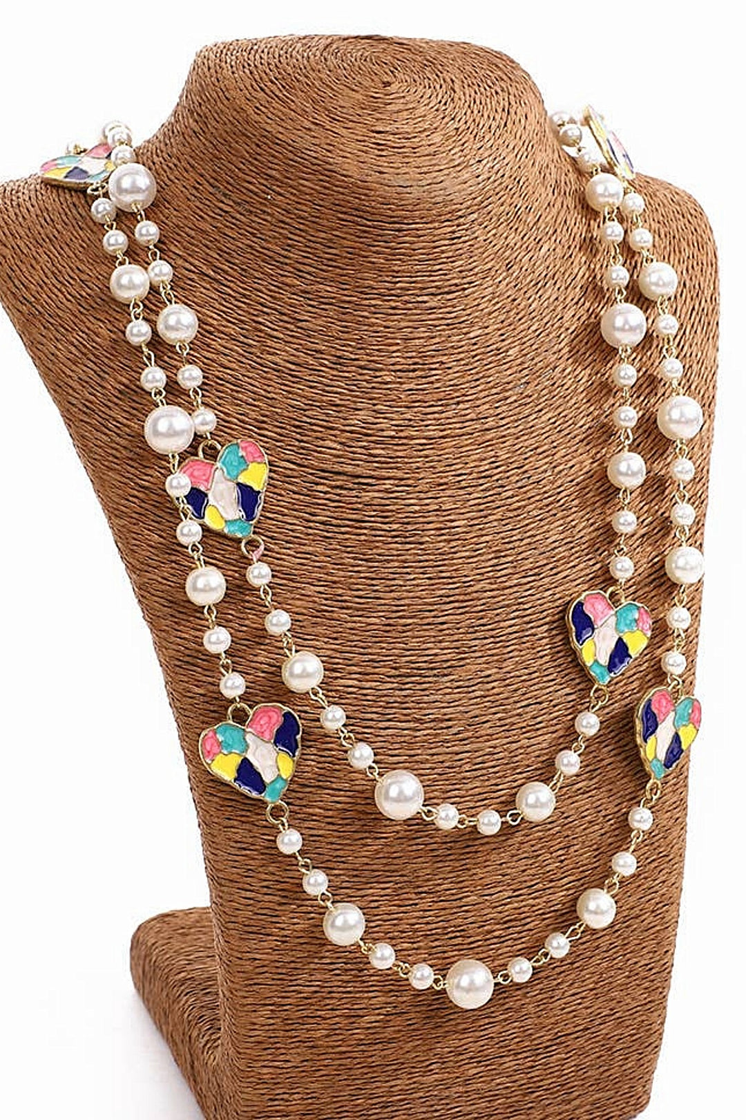 Playful Pearl and Hearts Long Necklace