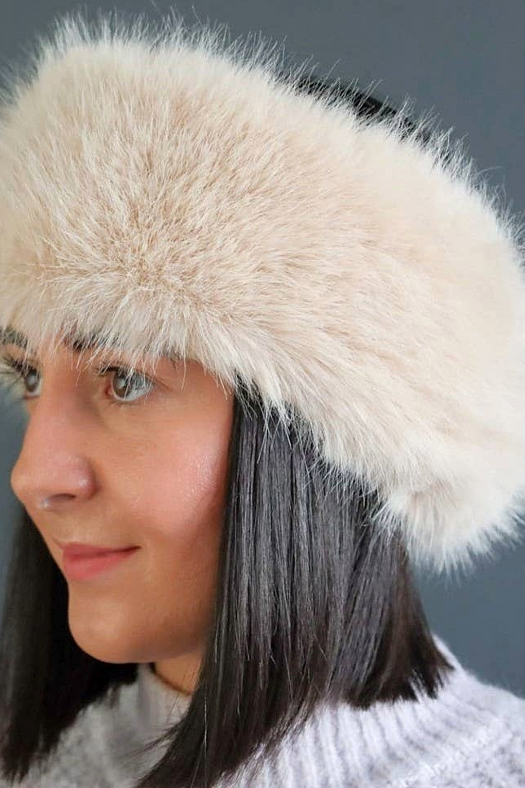 Cream Cosy Ear Warmer Faux Fur Huff Winter Headband