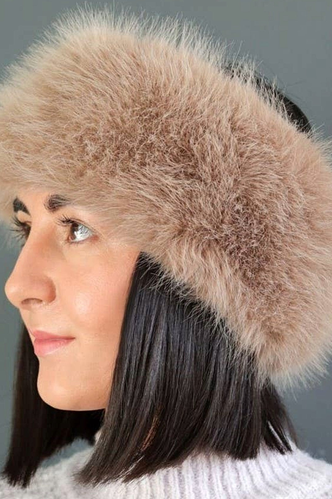 Beige Cosy Ear Warmer Faux Fur Winter Huff Headband