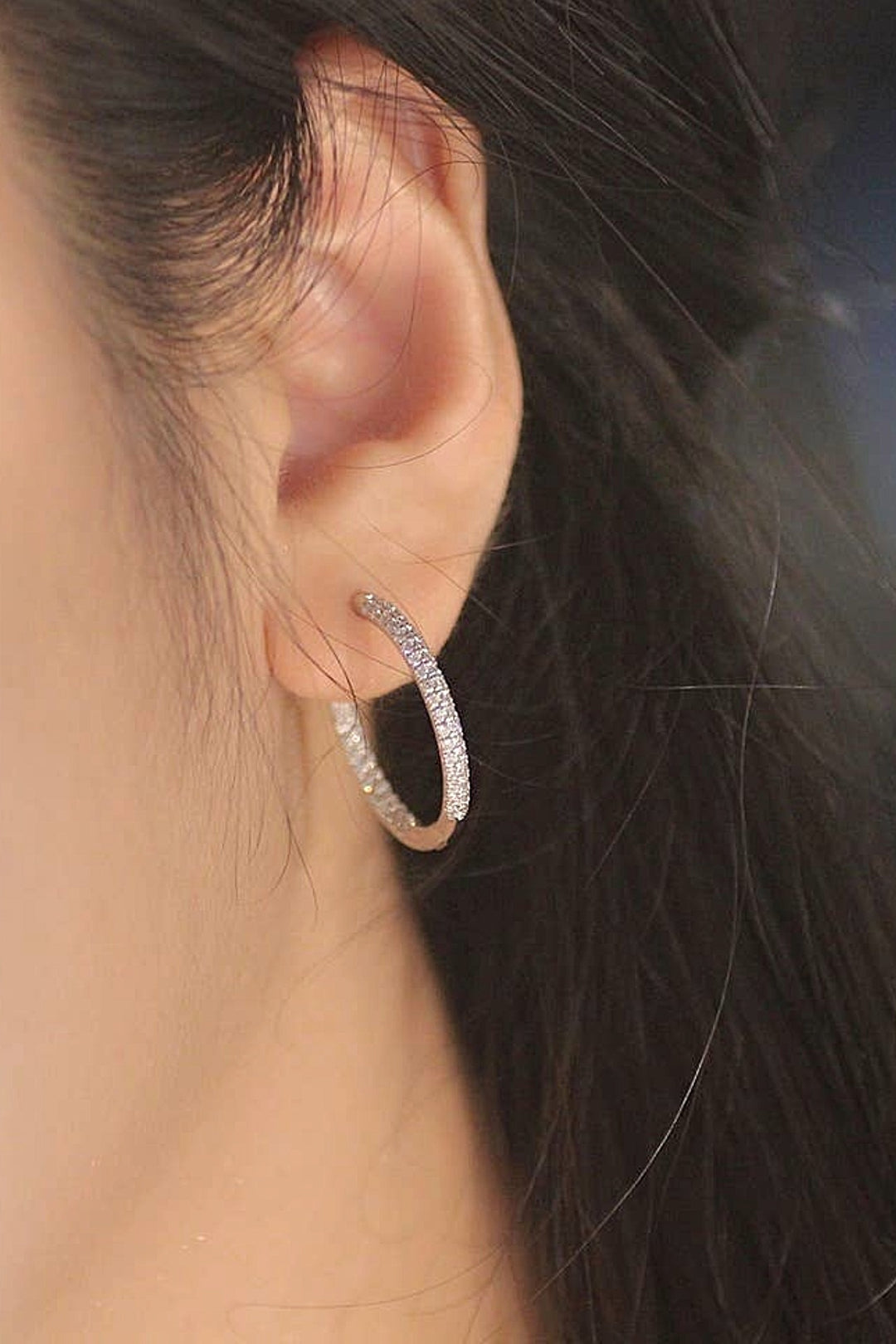 Silver Diamante Encrusted Hoop Earrings