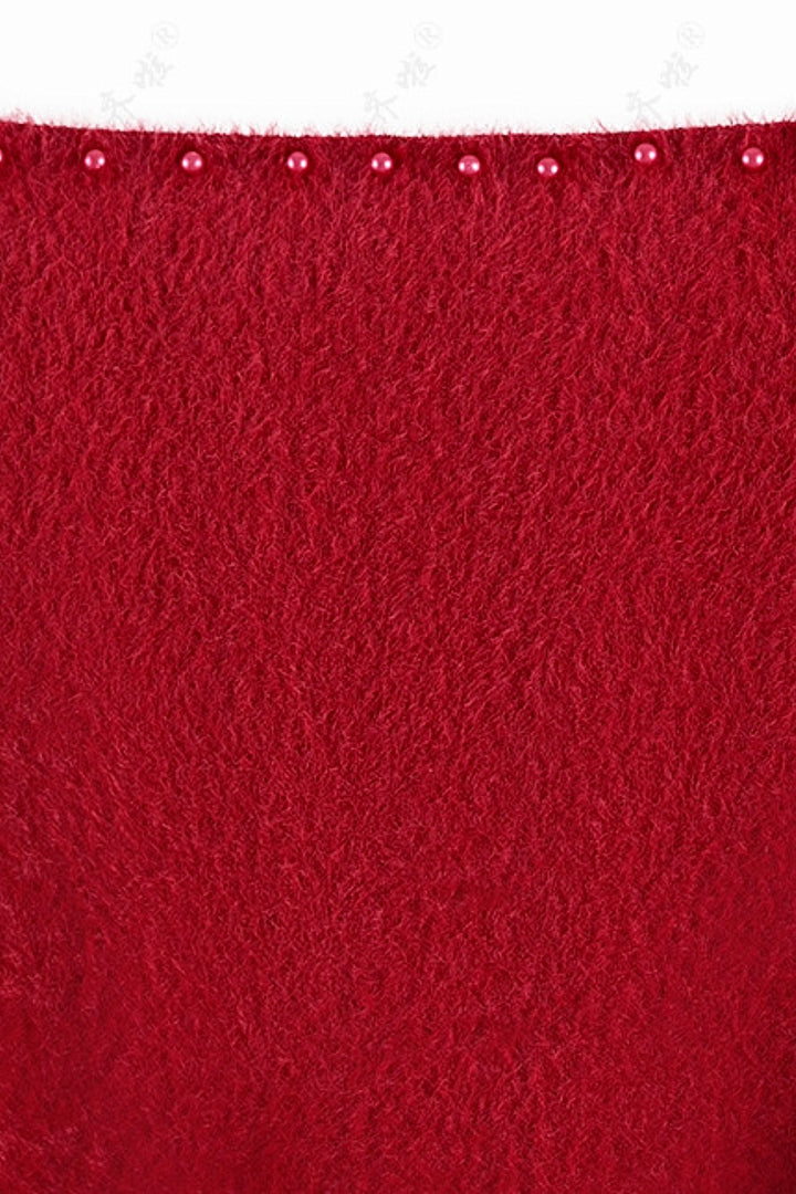 Red Pearly Eyelash Knit Cape Shrug