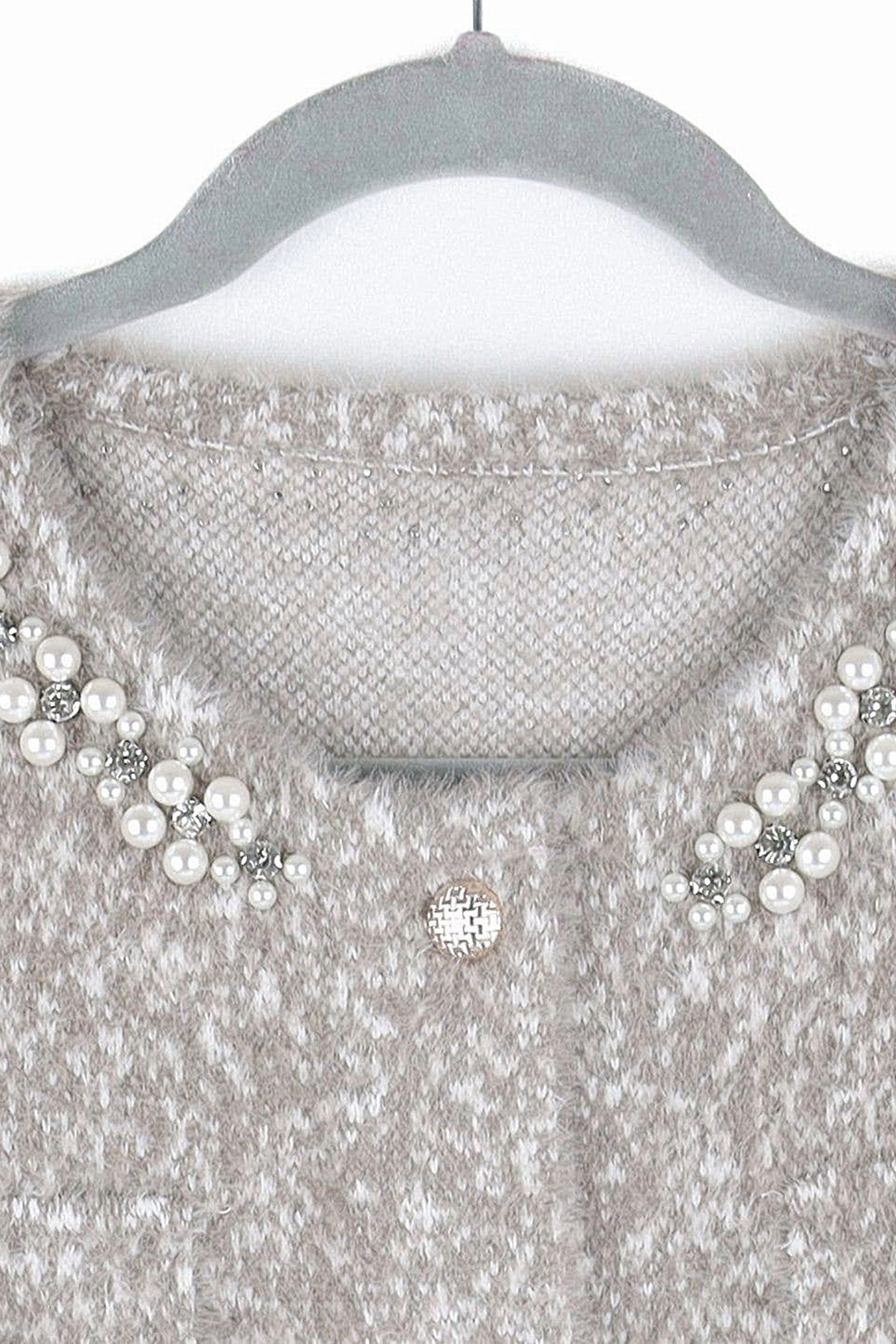 Mink Sparkling Collar Soft Knit Pocket Cardigan