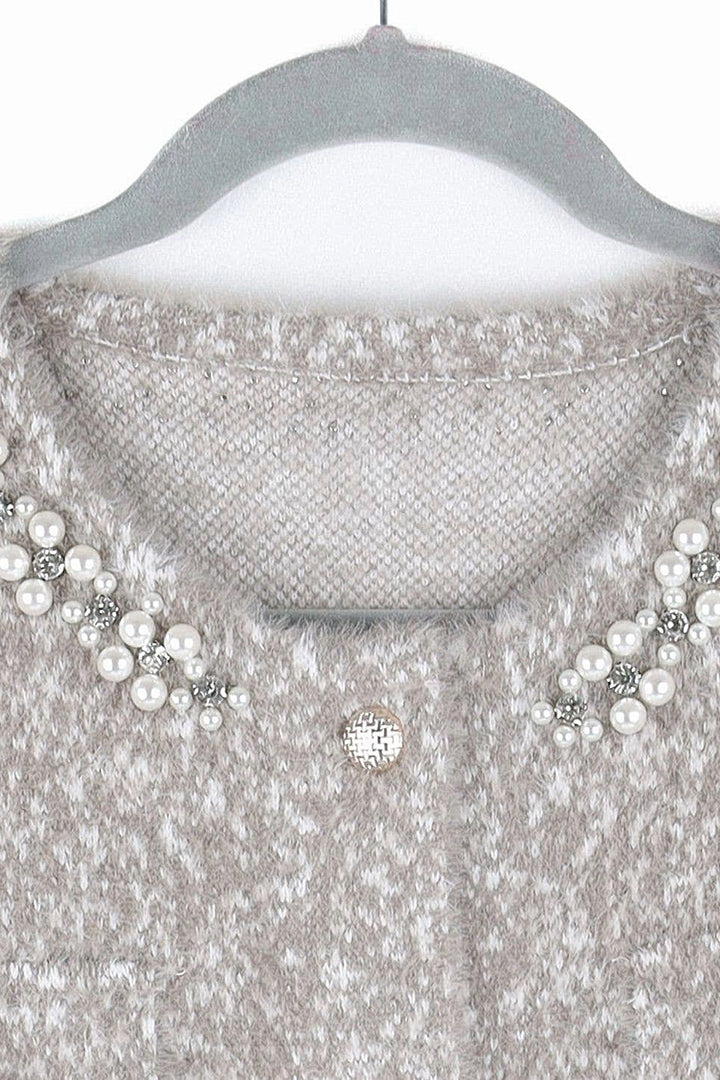 Mink Sparkling Collar Soft Knit Pocket Cardigan