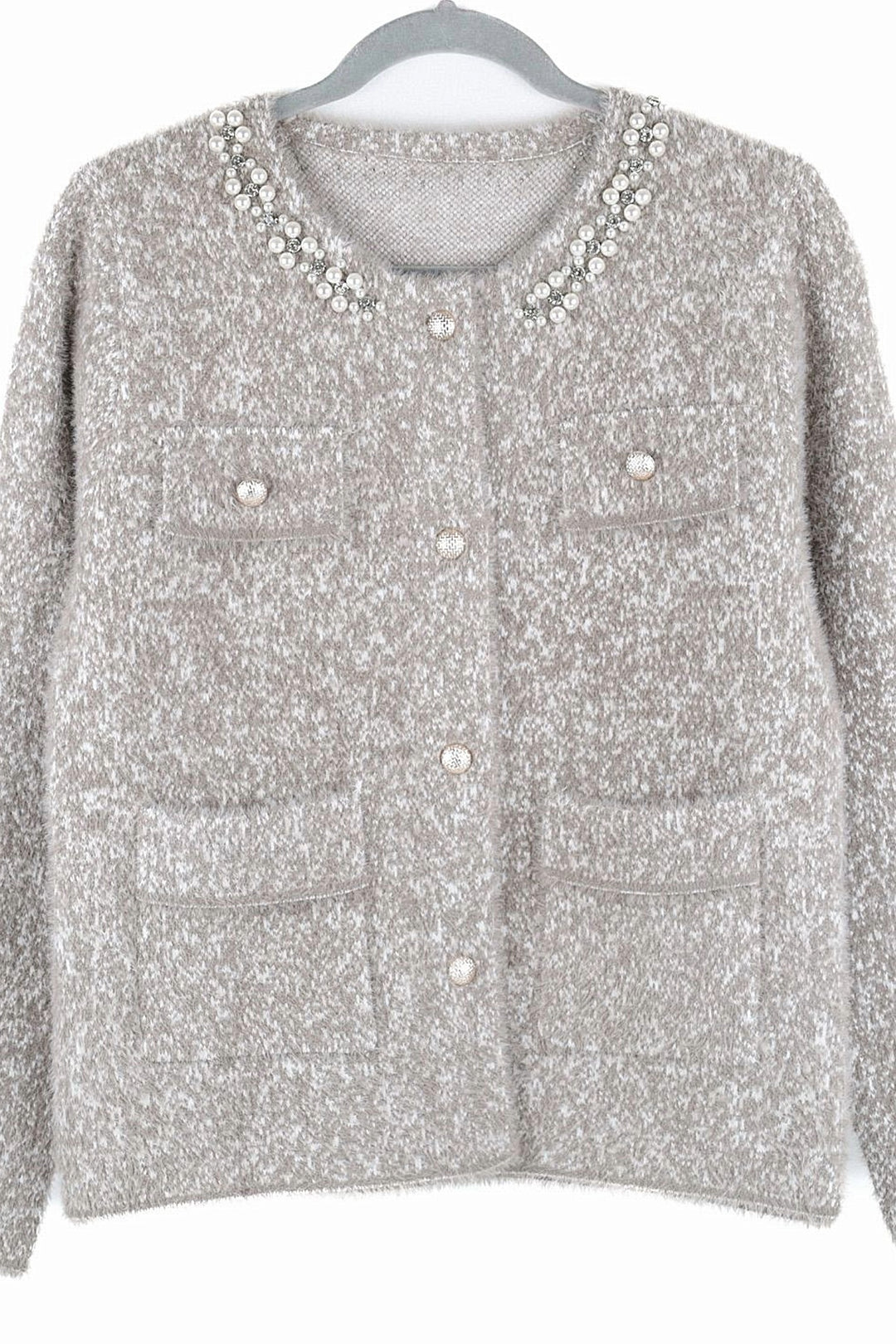 Mink Sparkling Collar Soft Knit Pocket Cardigan