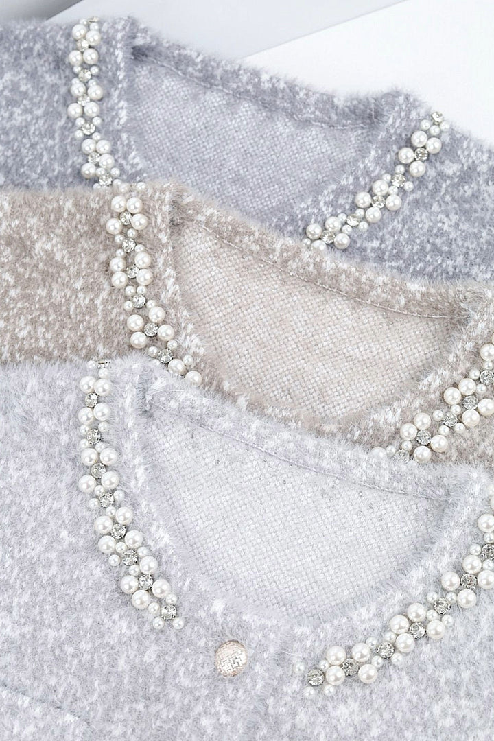 Mink Sparkling Collar Soft Knit Pocket Cardigan