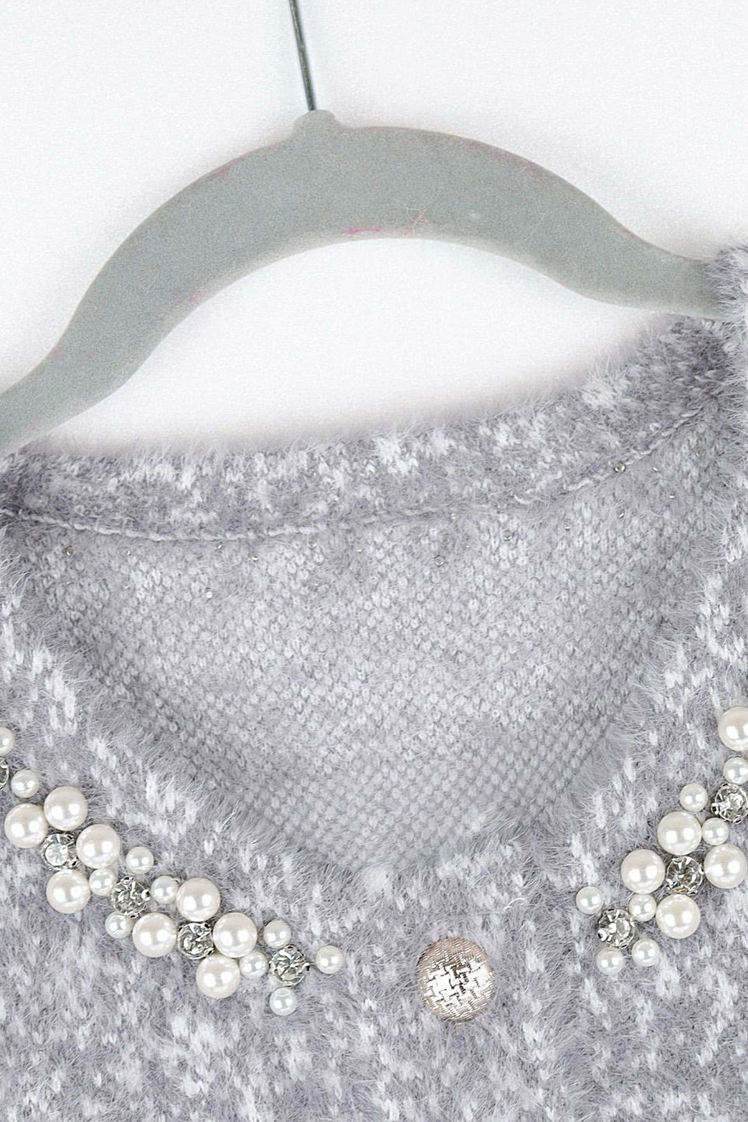 Grey Sparkling Collar Soft Knit Pocket Cardigan