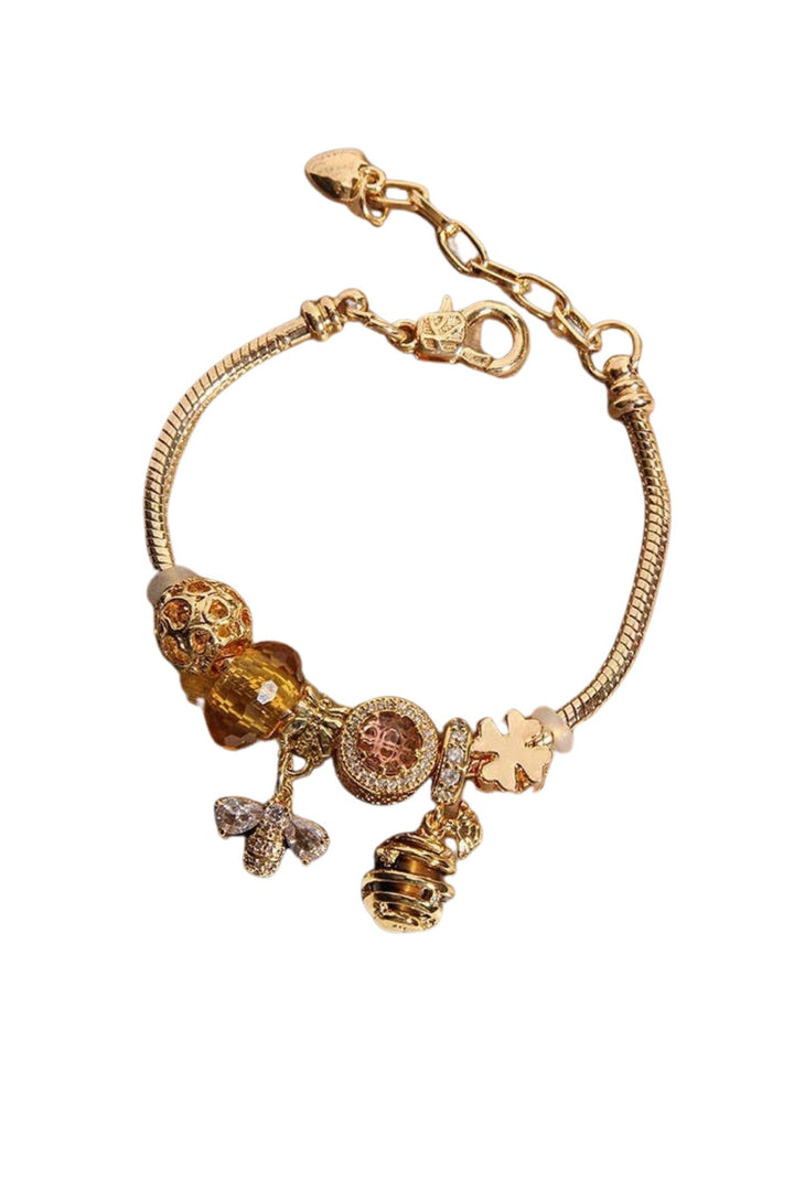 Gold Bee Charm Diamante Bracelet