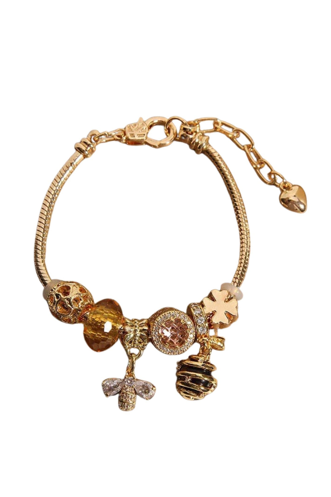 Gold Bee Charm Diamante Bracelet