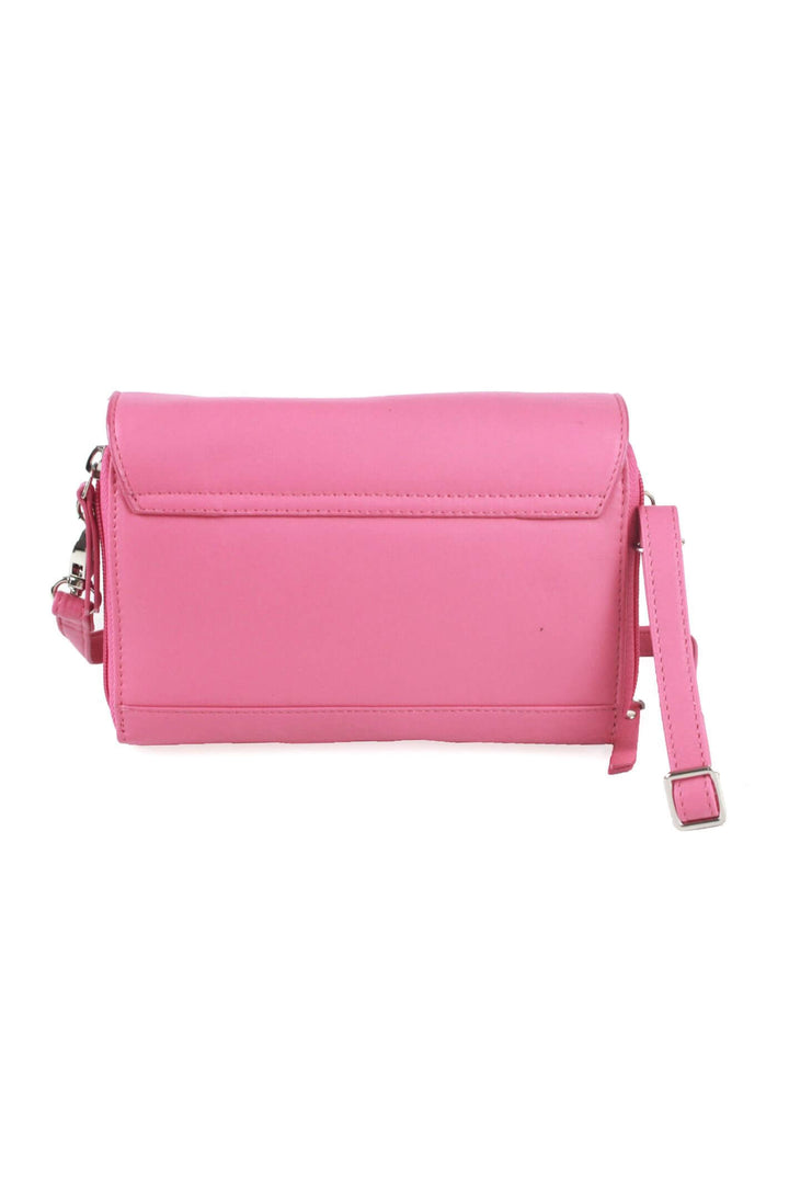 Rose Pink Leather Crossbody Clutch Handbag