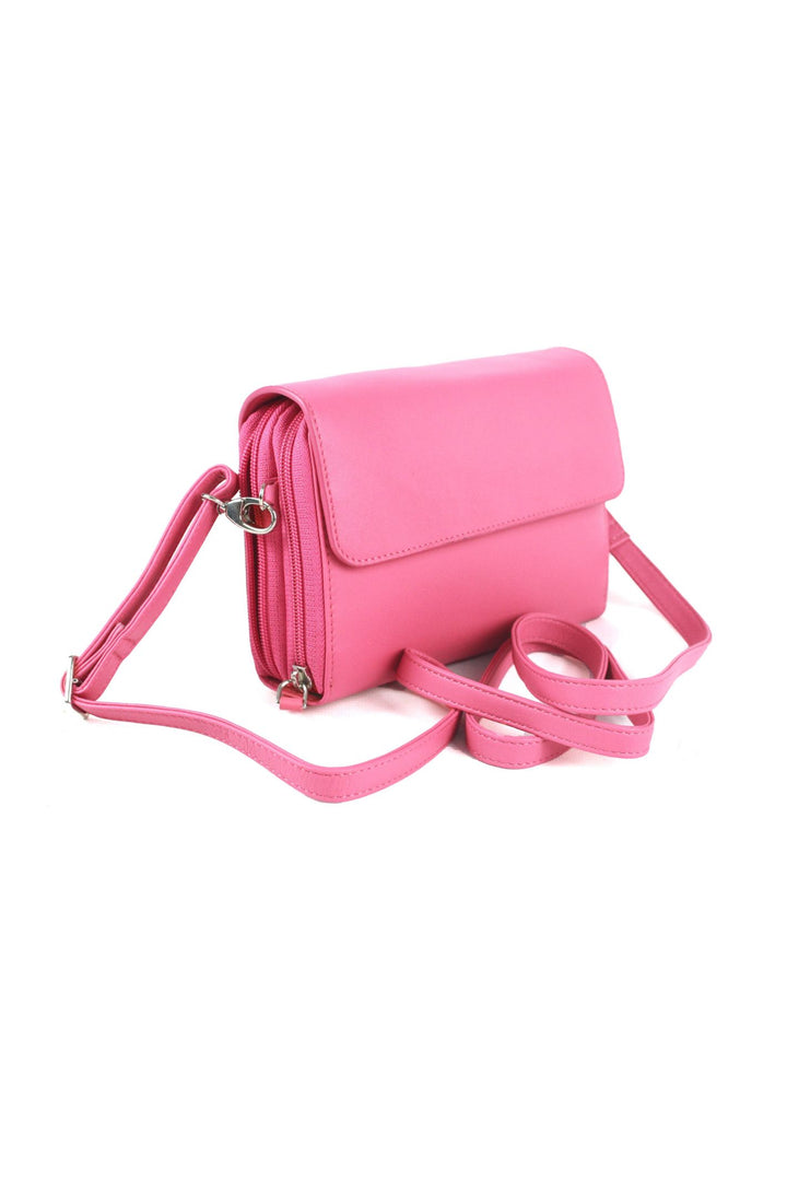 Rose Pink Leather Crossbody Clutch Handbag