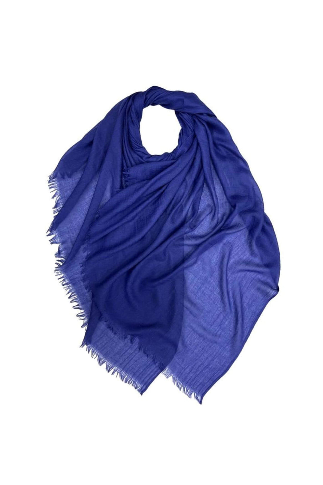 Royal Blue Cotton Woven Scarf With Fringed Edge