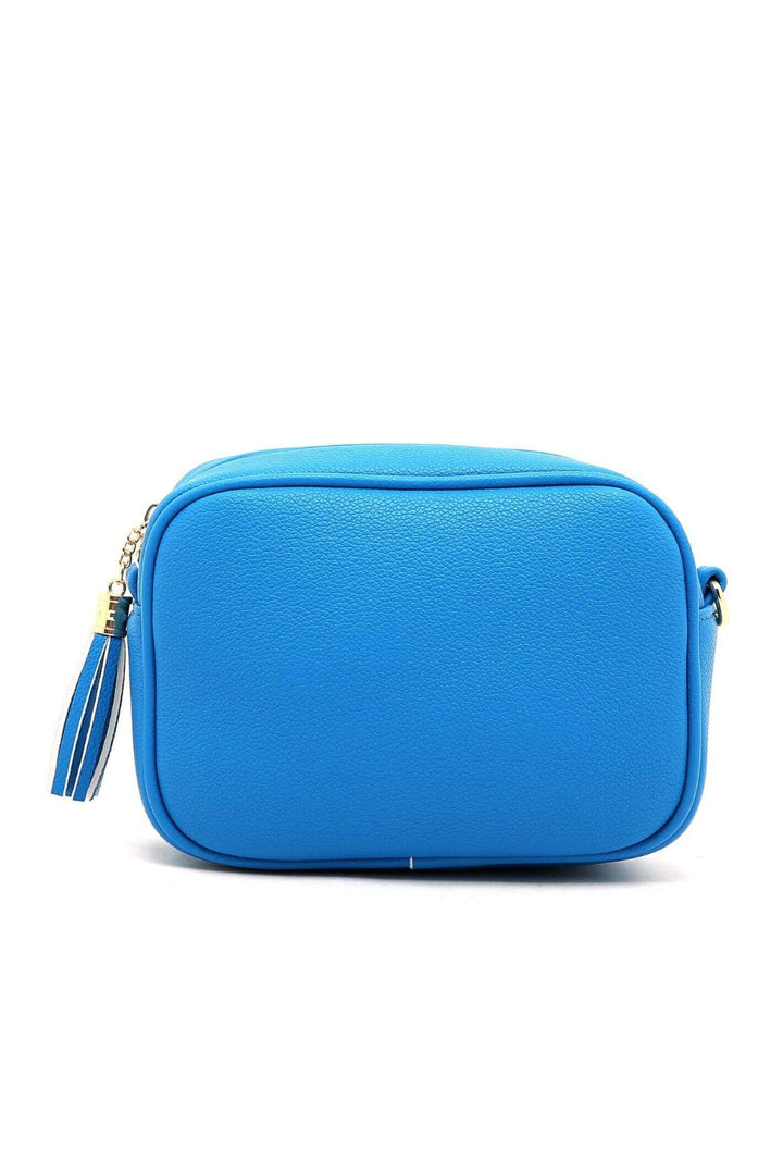Royal Blue Faux Leather Camera Bag With Funky Strap