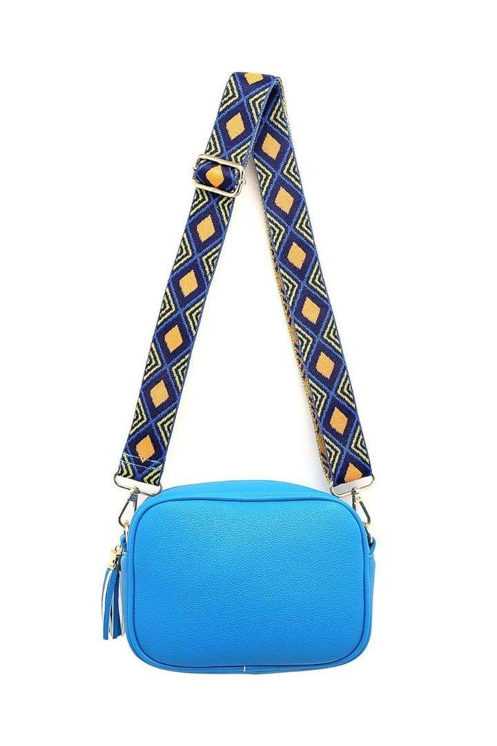 Royal Blue Faux Leather Camera Bag With Funky Strap