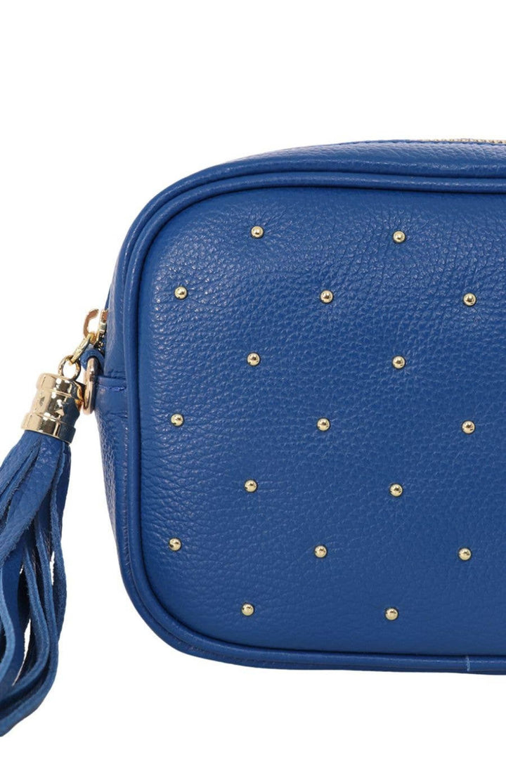 Royal Blue Leather Gold Stud Detail Camera Bag