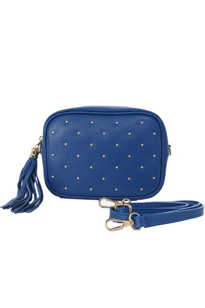 Royal Blue Leather Gold Stud Detail Camera Bag