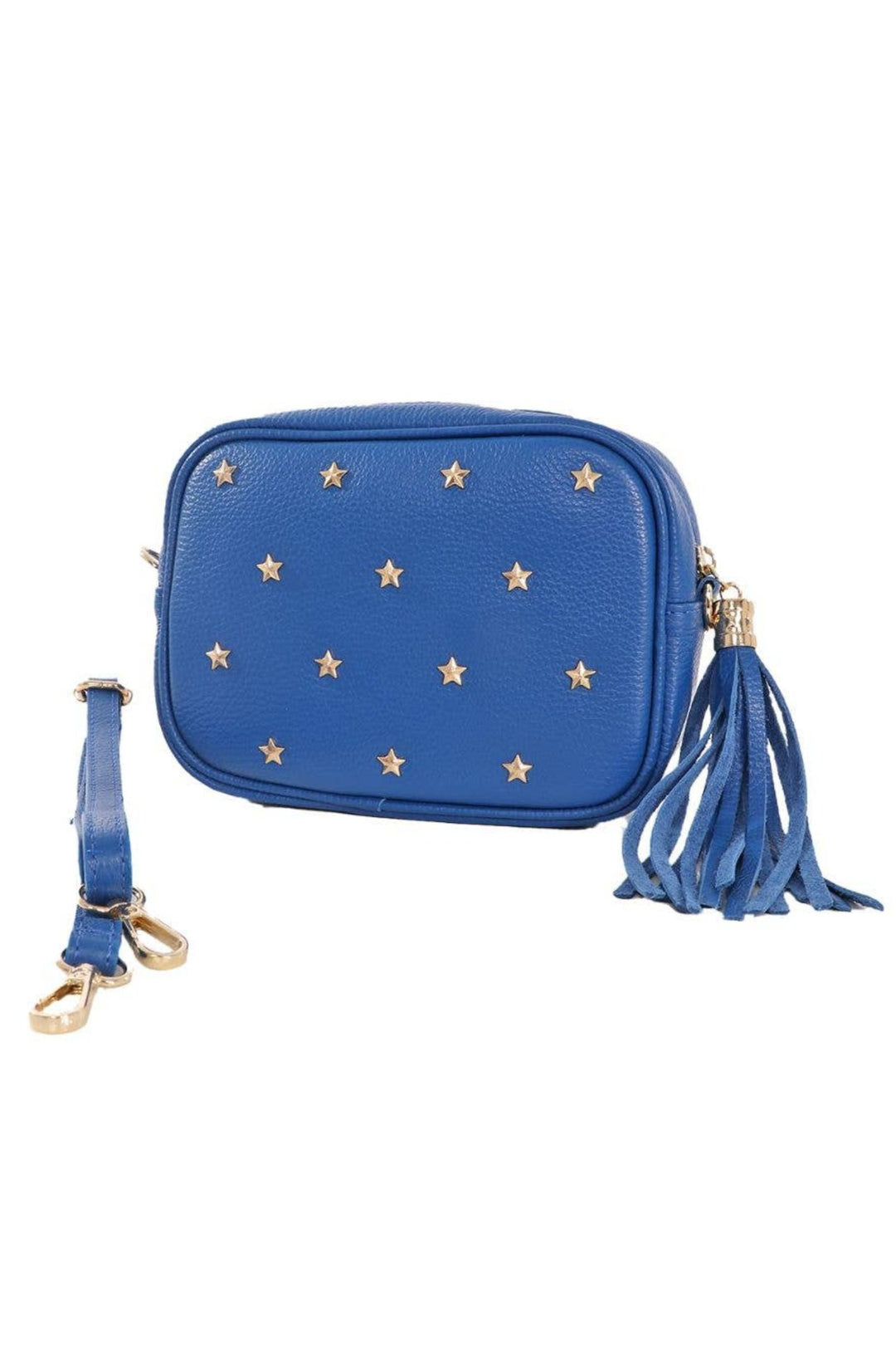 Royal Blue Leather Star Studded Camera Bag
