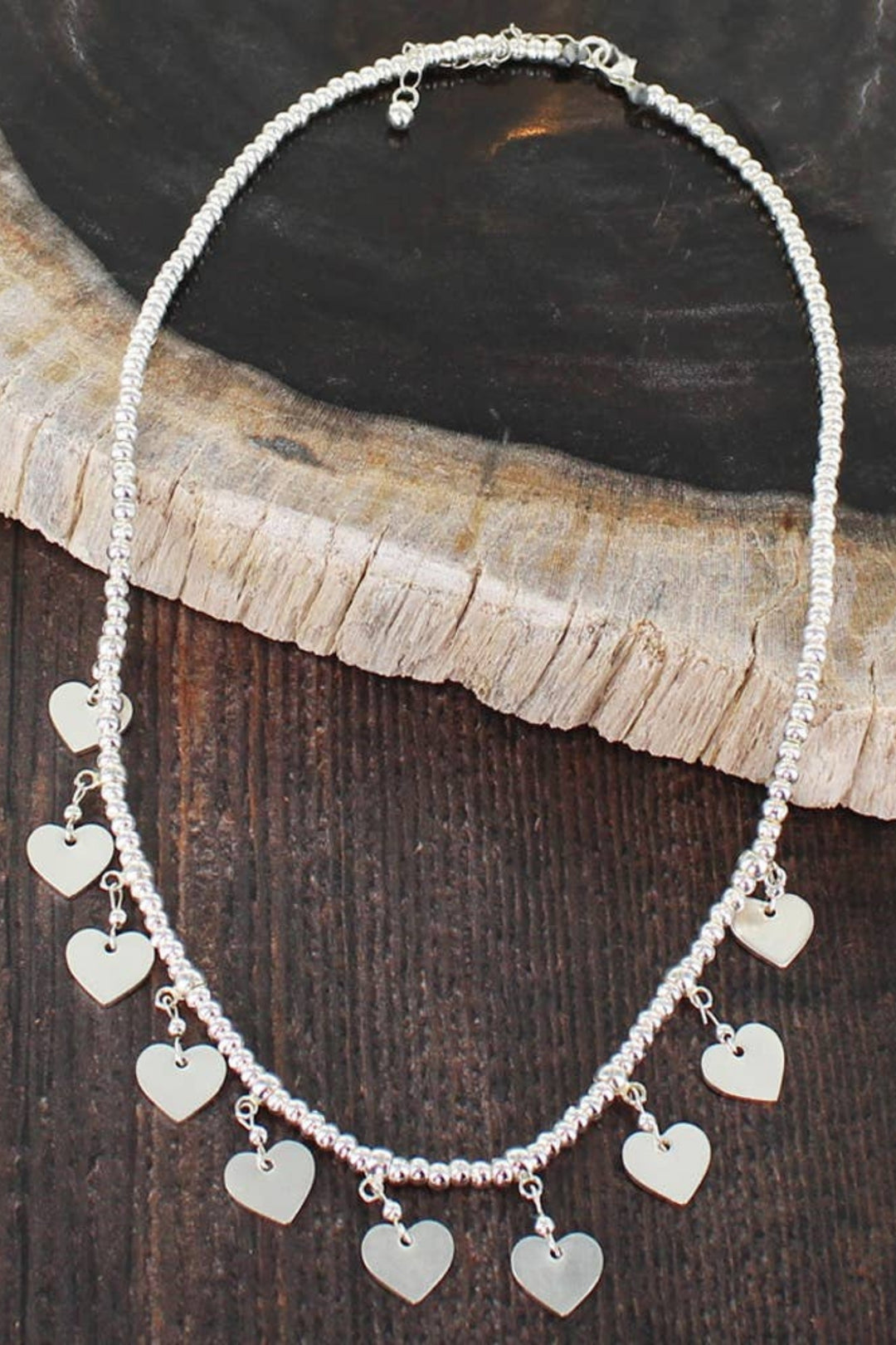 Silver Plated Heart Drop Charm Necklace