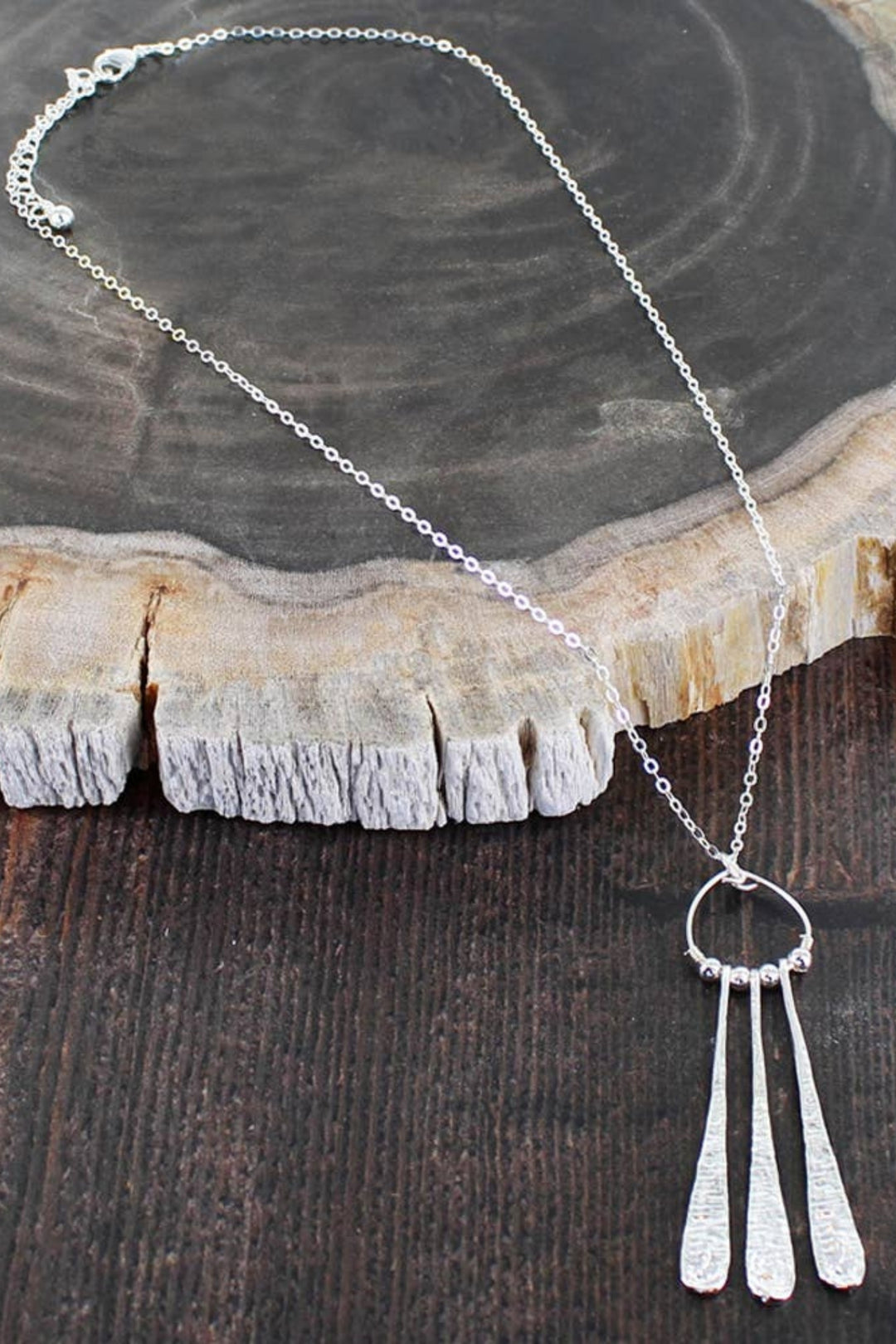 Silver Plated Hammered Tear Drop Necklace