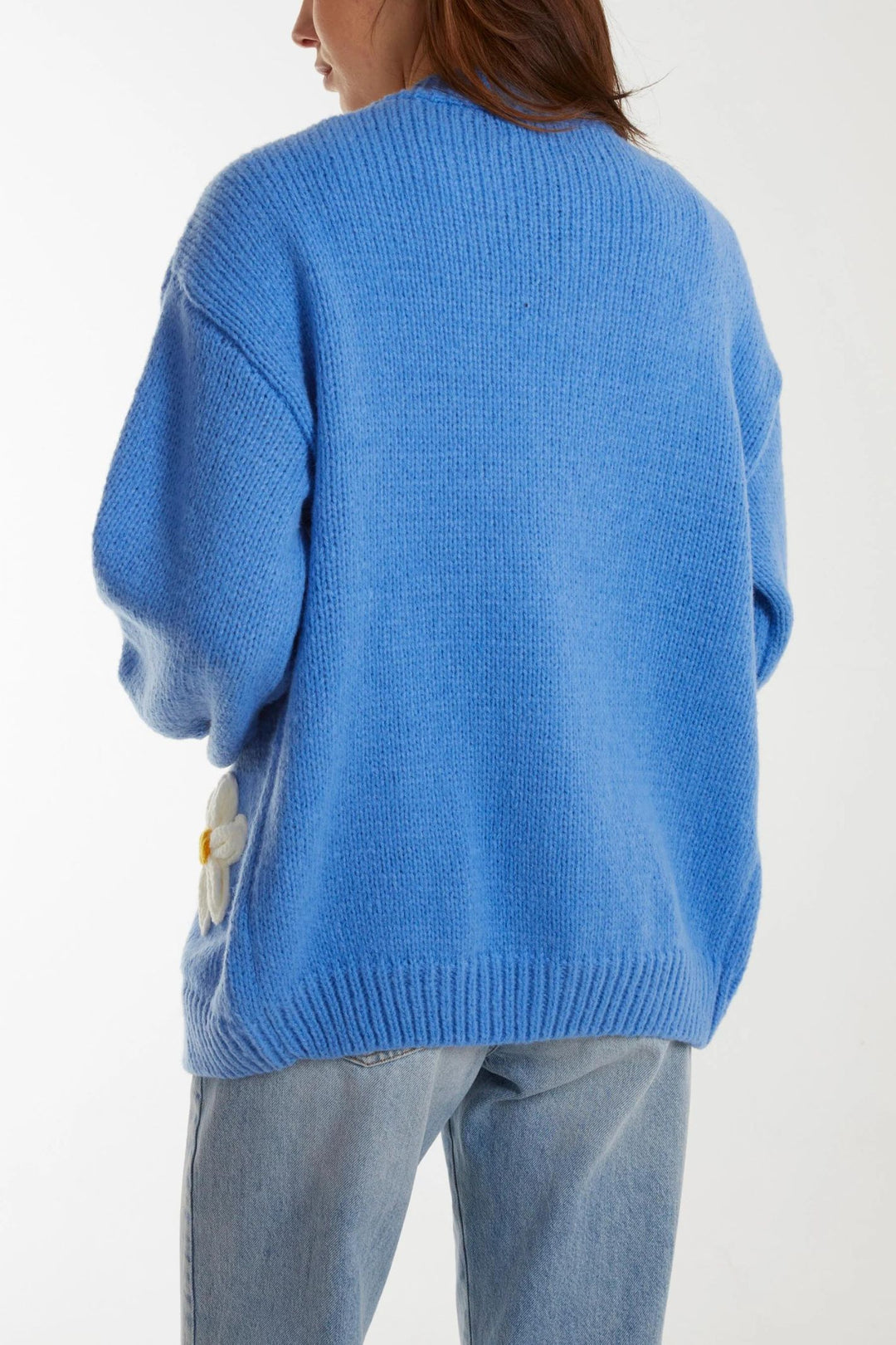 Sky Blue Daisy Embroidered Knit Cardigan