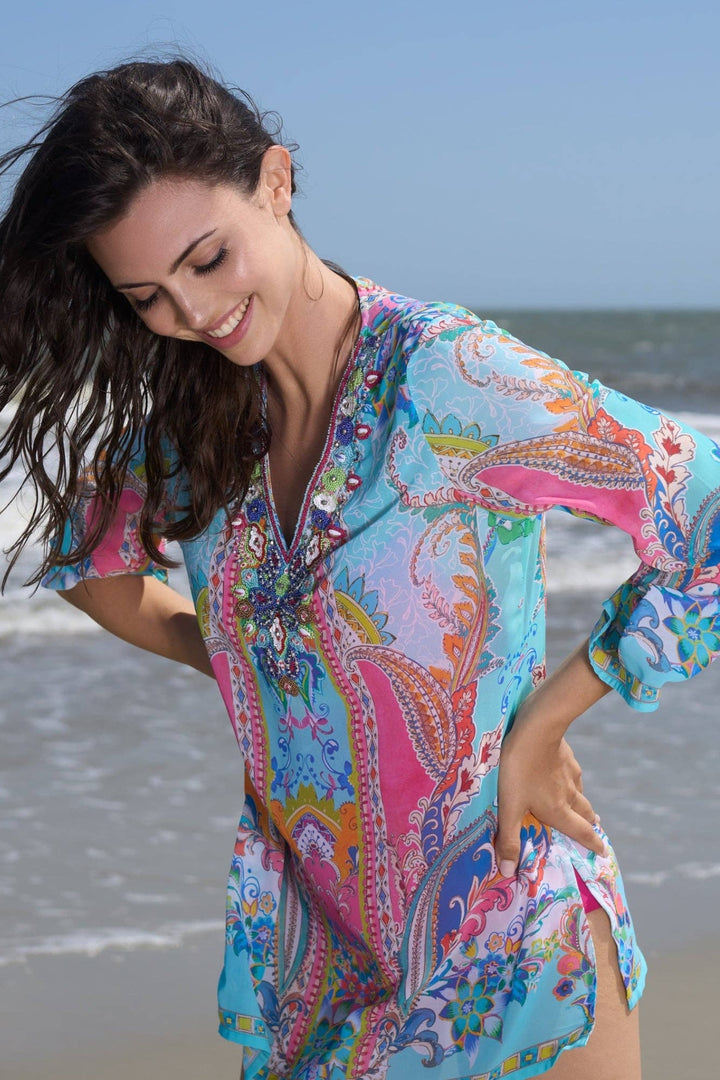 Sky Blue Embellished Cancun Beach Cover-up