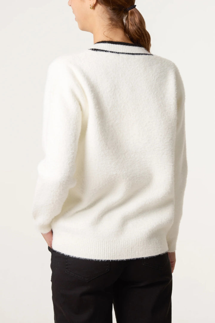 Snow White Heart Button Cozy Cardigan