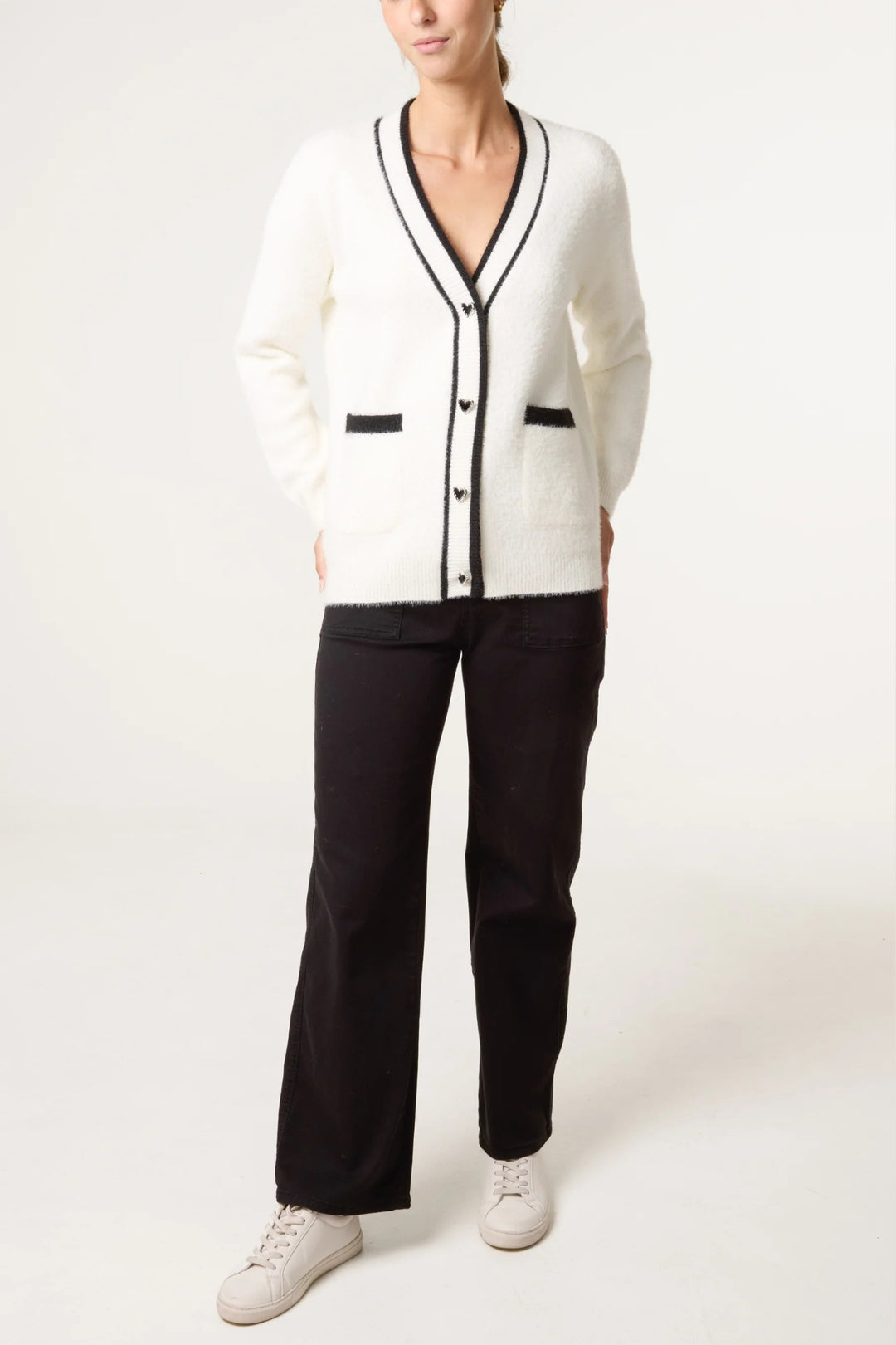 Snow White Heart Button Cozy Cardigan