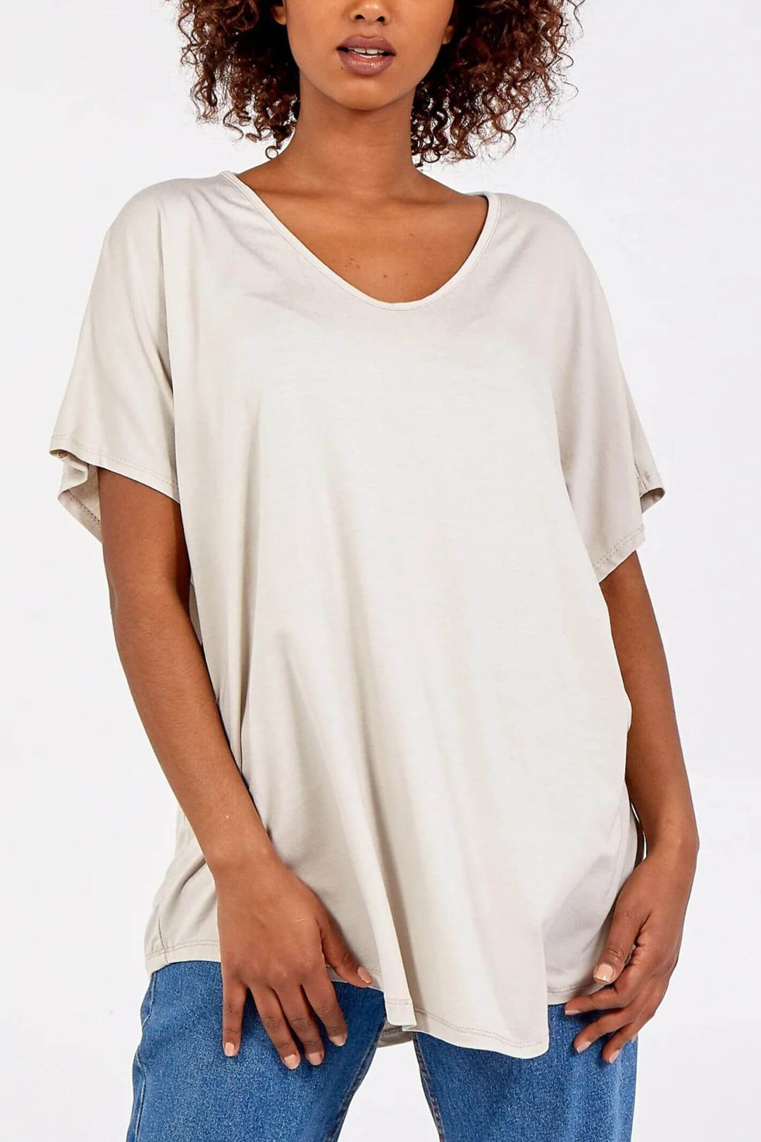 Stone V-Neck Oversized T-Shirt