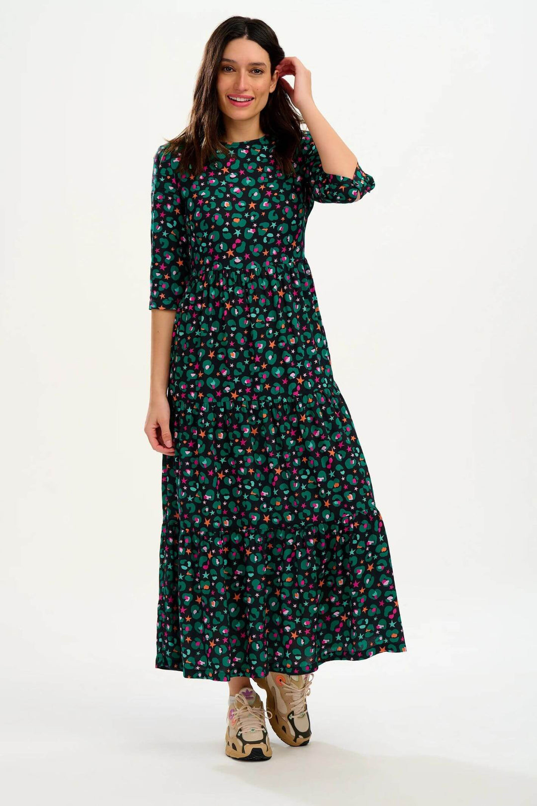 Sugarhill Brighton D0968 Black Star Leopard Zaina Tiered Maxi Dress