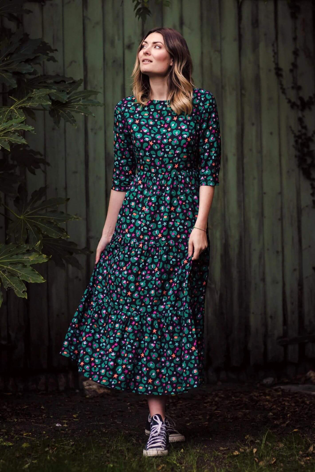 Sugarhill Brighton D0968 Black Star Leopard Zaina Tiered Maxi Dress
