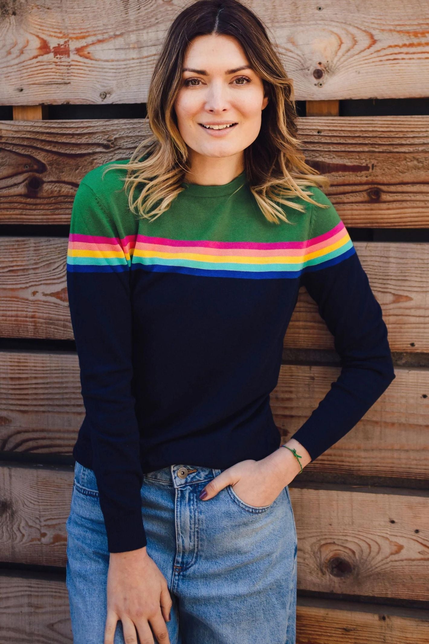 Sugarhill Brighton K0705 Green Rainbow Split Rita Jumper