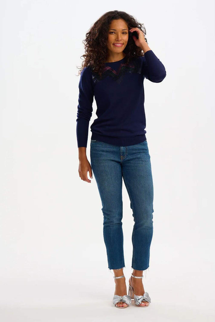 Sugarhill Brighton K0766 Navy Cece Chevron Sequin Jumper