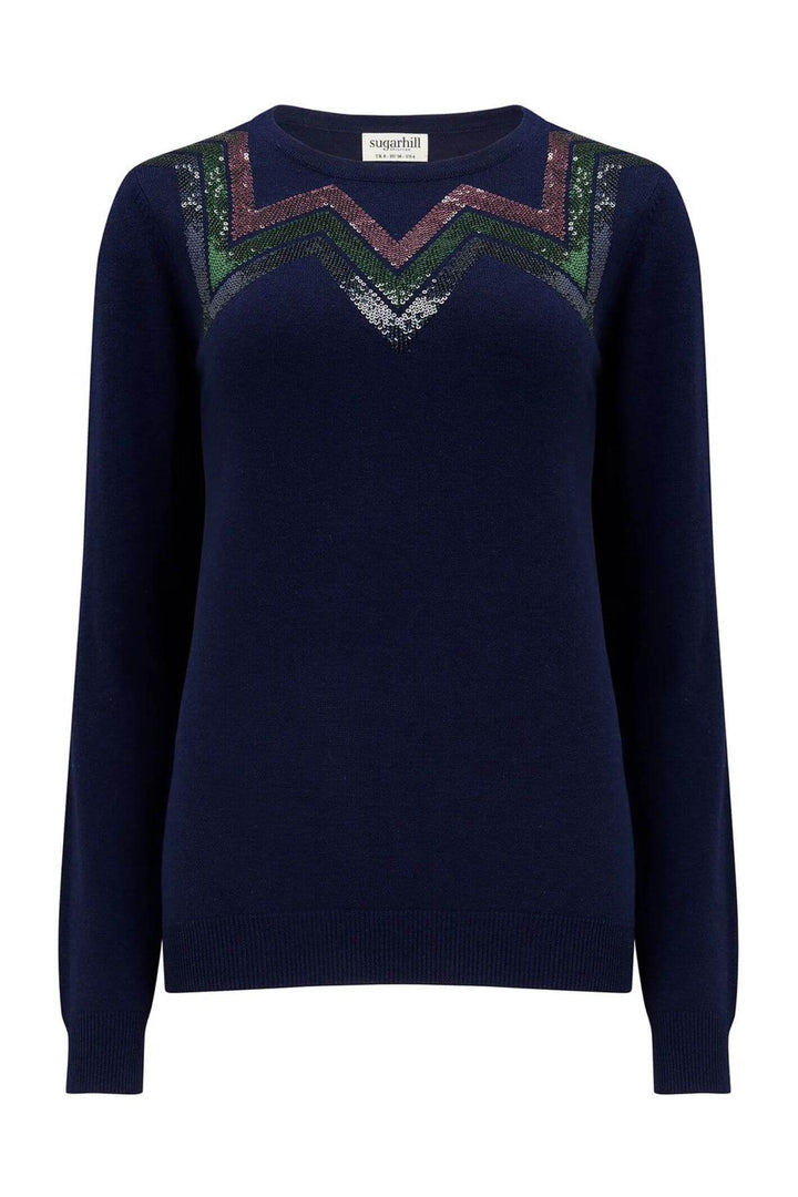 Sugarhill Brighton K0766 Navy Cece Chevron Sequin Jumper